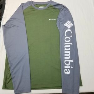 Columbia Men's Gray and Green Active Outdoor Hiking Longsleeve Shirt,  Medium